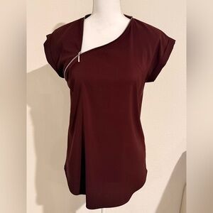 Express Burgundy Asymmetrical Zipper Blouse